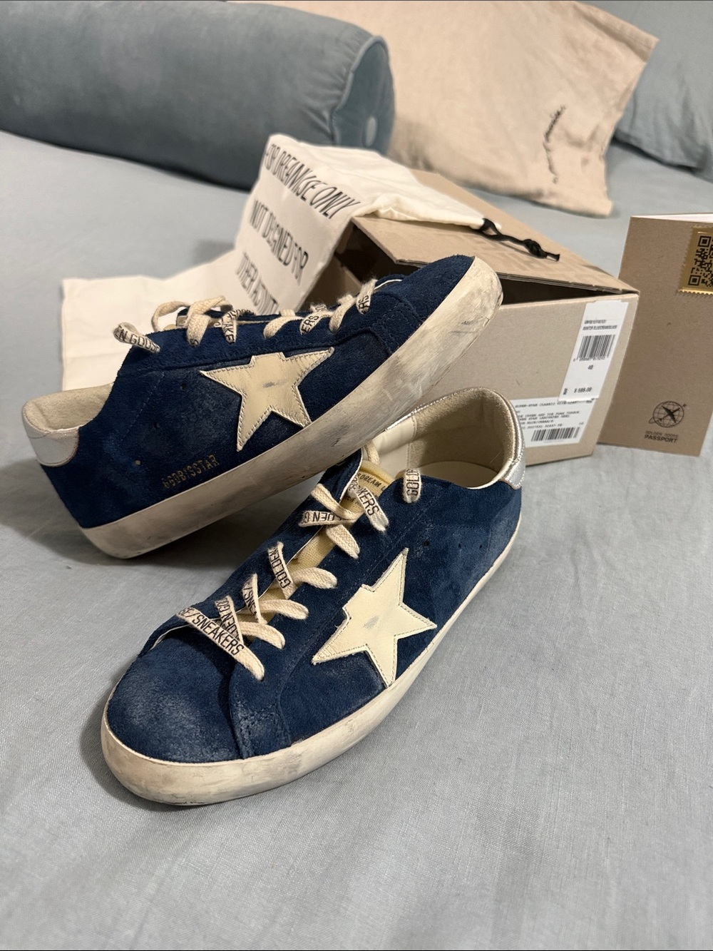 Golden Goose Navy Suede Superstar Sneakers with Cream Star